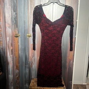 Elegant Black and Red Lace Dress